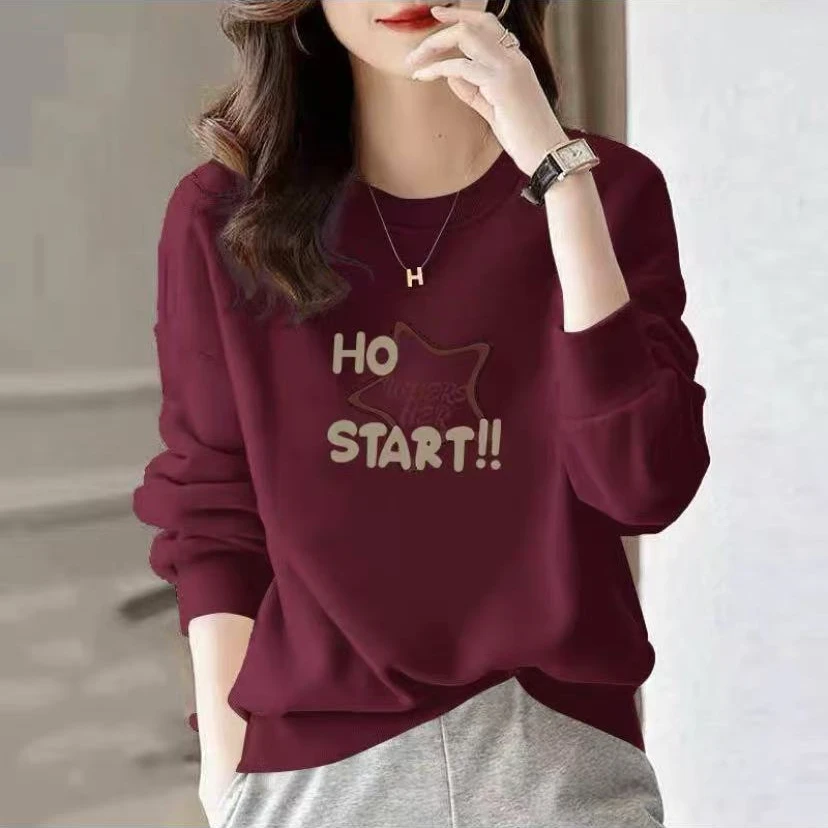 173 酒红色加绒圆领卫衣