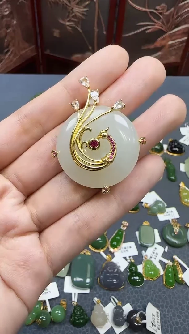 和田玉银S925镶嵌挂件1