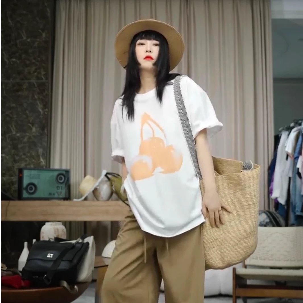 infobyfive福利夏季新款宽松印花樱桃短袖圆领T恤NF0502279