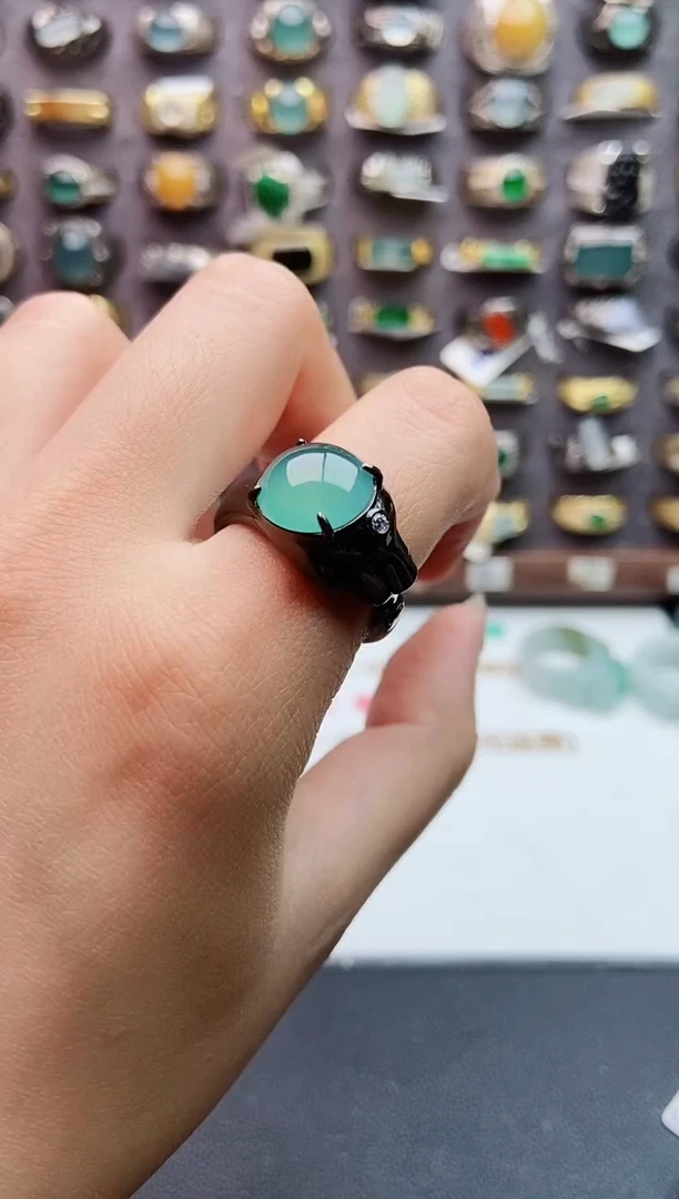 银S925镶嵌戒指翡翠天然翡翠男戒