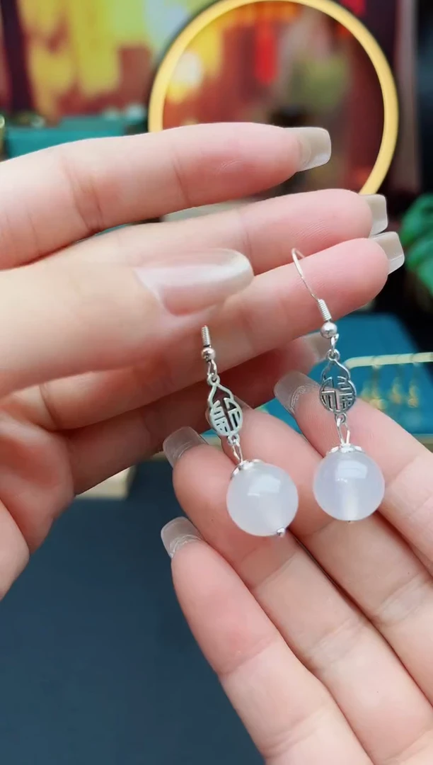 玛瑙/玉髓耳饰银S925镶嵌522