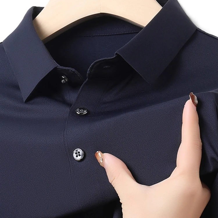 桑蚕丝2025春秋季精品男士纯色无痕POLO衫清凉丝滑商务中年T恤男