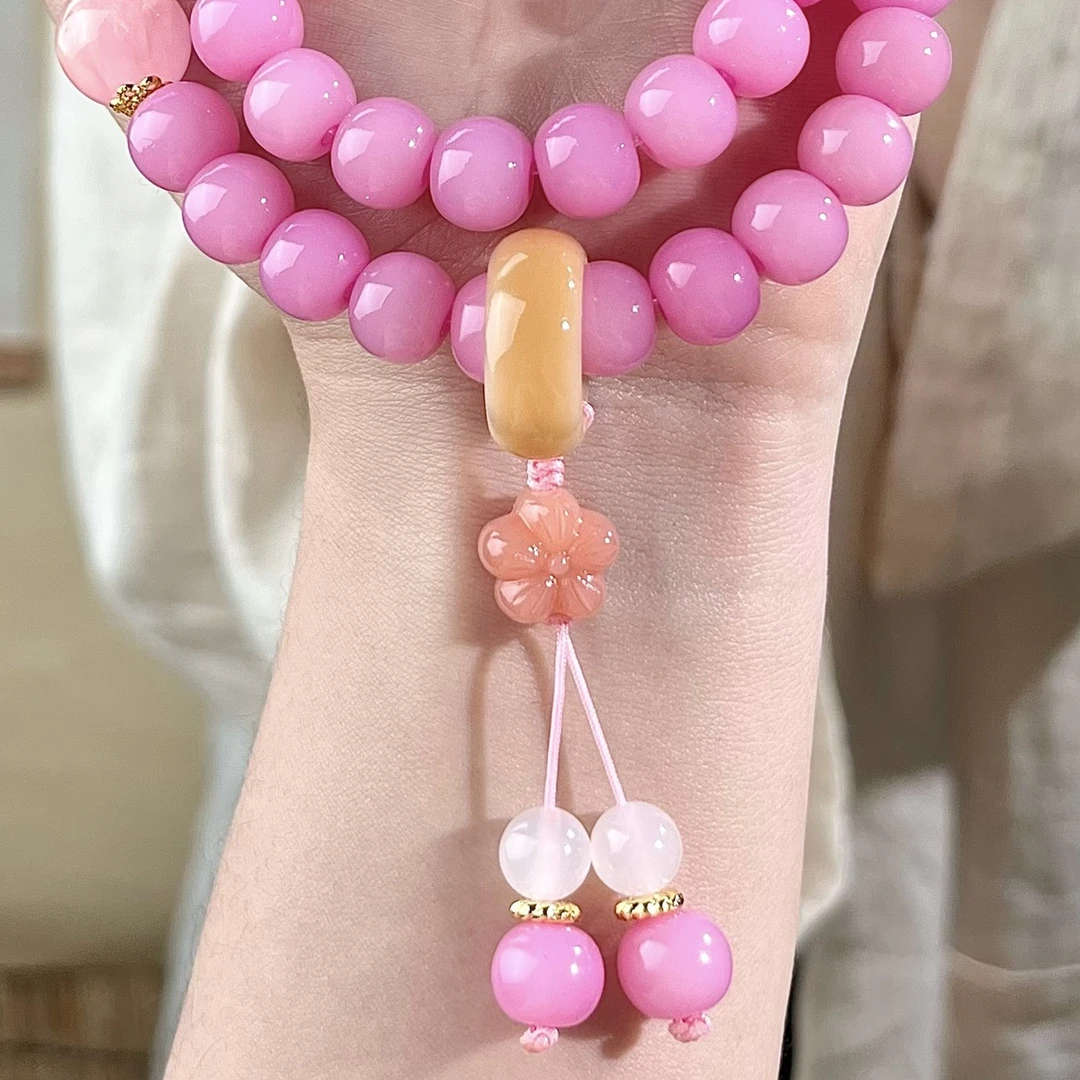 念珠百卉含英-蜜桃粉提跑环手串-双圈（无礼盒）