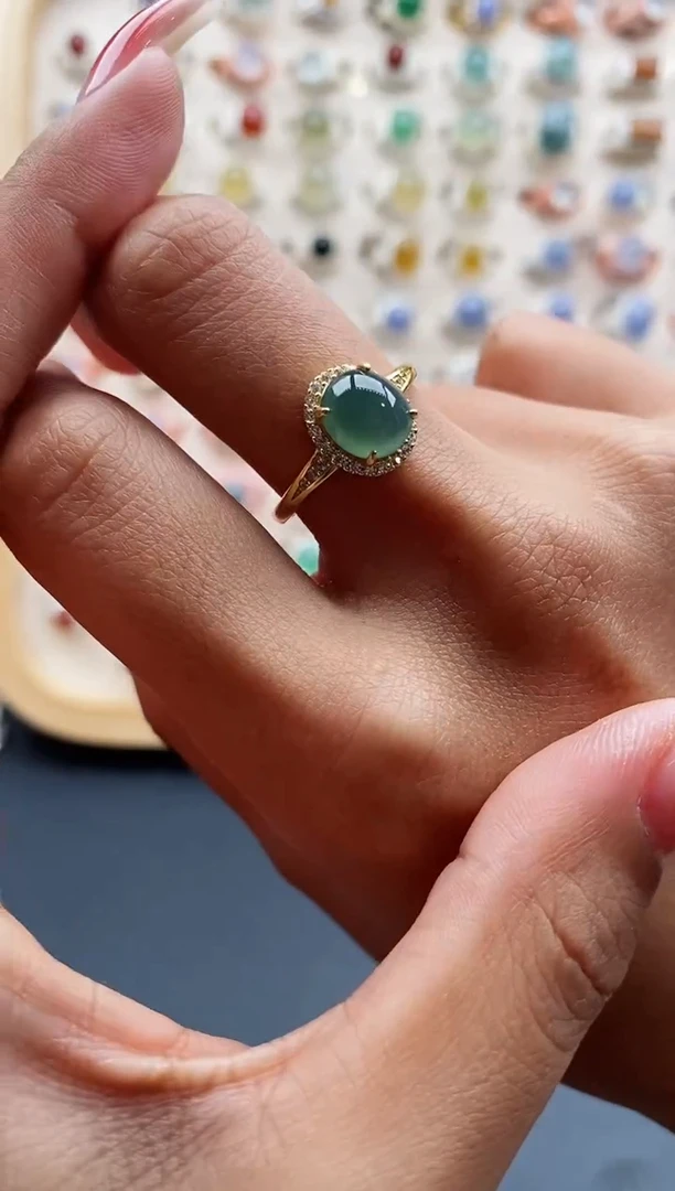 【闪购商品】翡翠戒指银S925镶嵌缅甸天然A货翡翠444 3+3