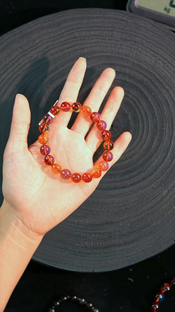 琥珀未镶嵌珠宝奇石9mm红蓝馆藏手串