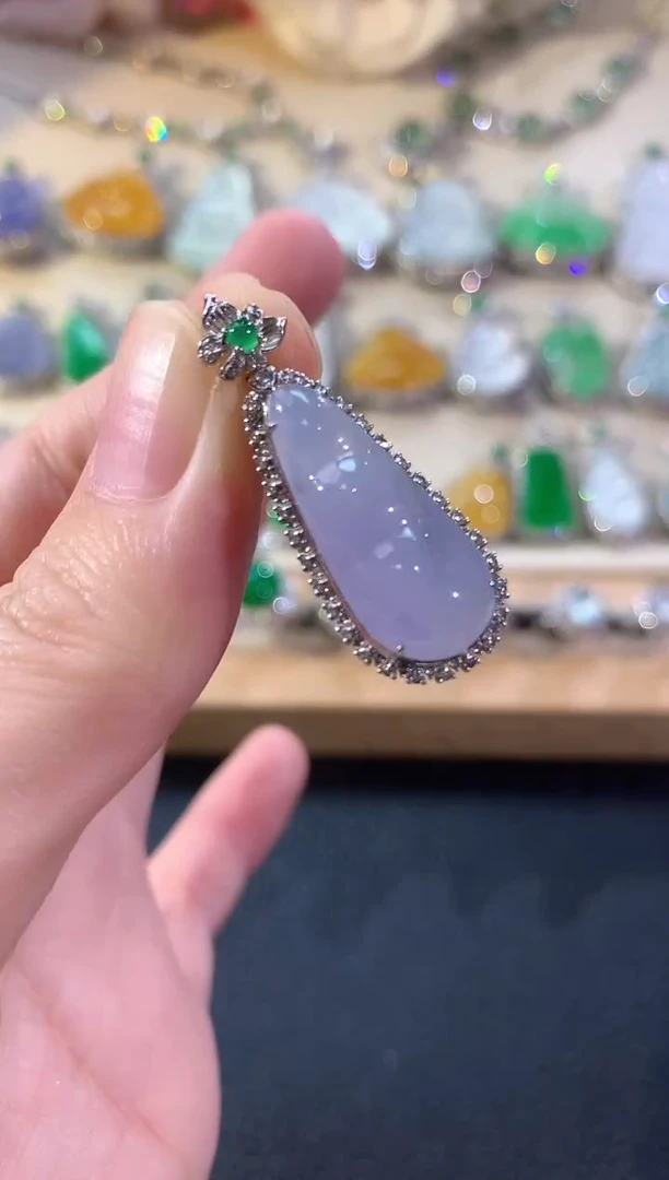 吊坠(不含链)18K金镶嵌翡翠冬日珠宝Q73紫货有色差