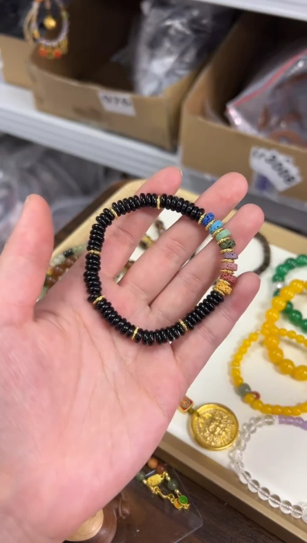 黑曜岩未镶嵌手链黑曜石火山多宝蝶珠款手链