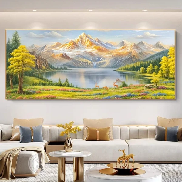 聚宝盆金山客厅山水沙发背景办公房晶瓷立体镶钻装饰挂画