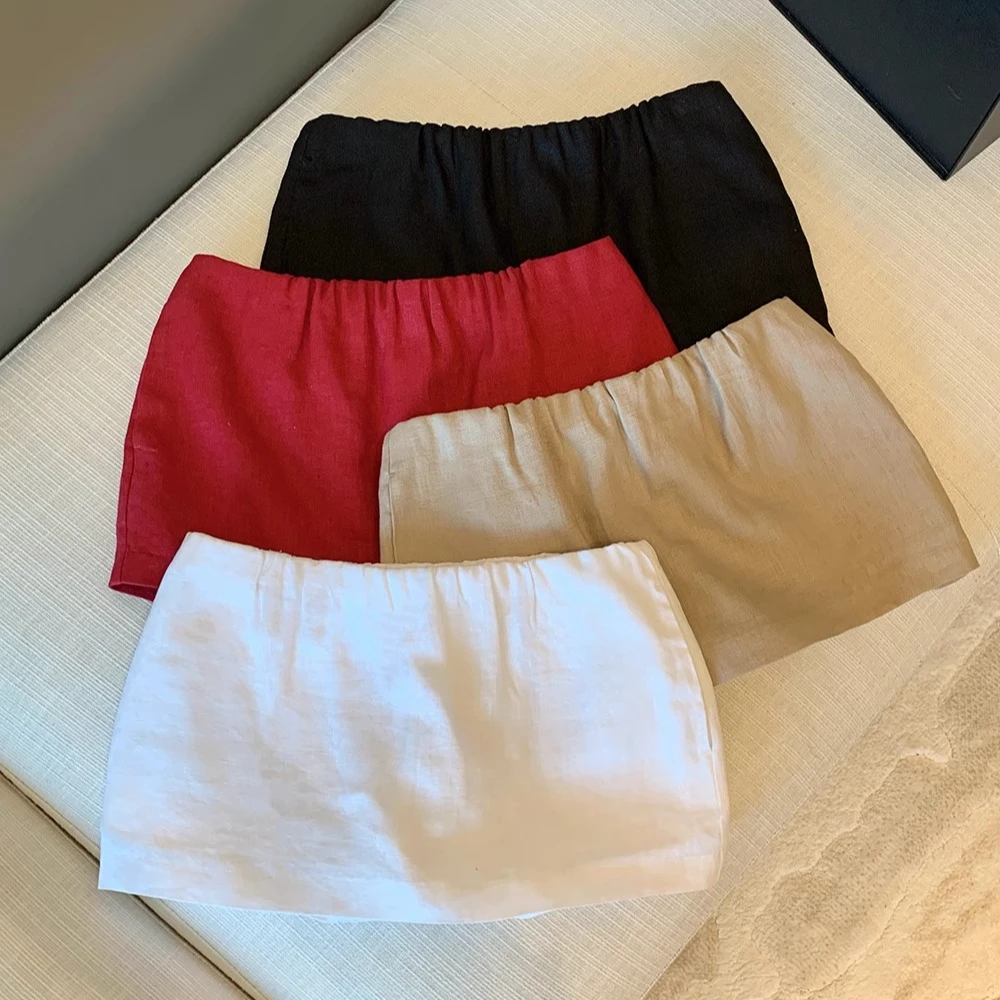 时尚高腰防走光亚麻短裙裤女夏季新款法式小个子休闲百搭半身裙