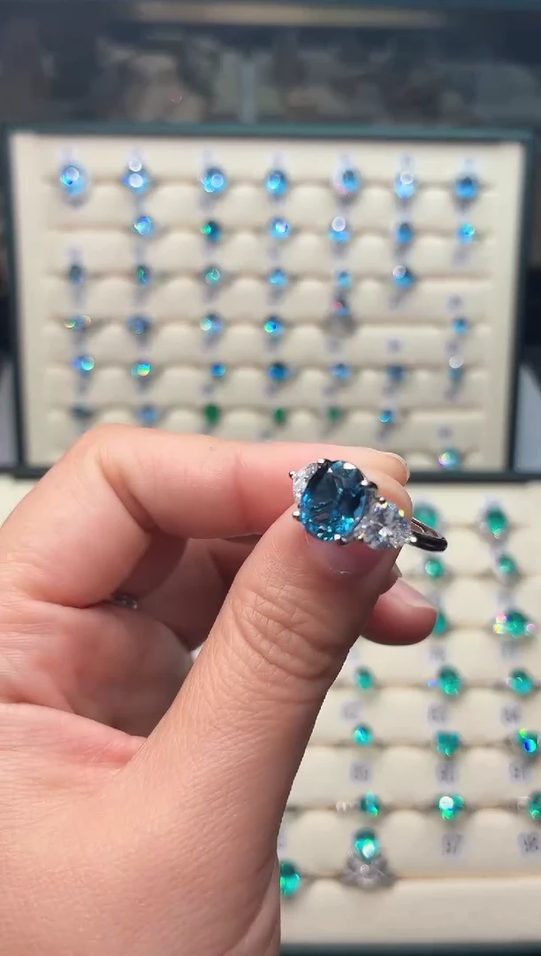 银S925镶嵌戒指海蓝宝石1