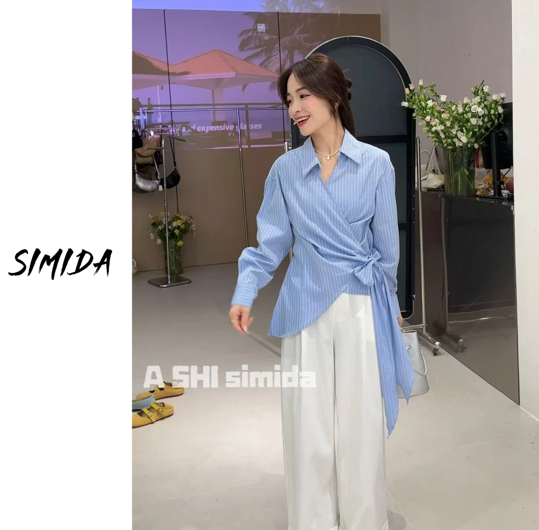 SIMIDA诗觅  韩系侧绑带高级感条纹衬衣