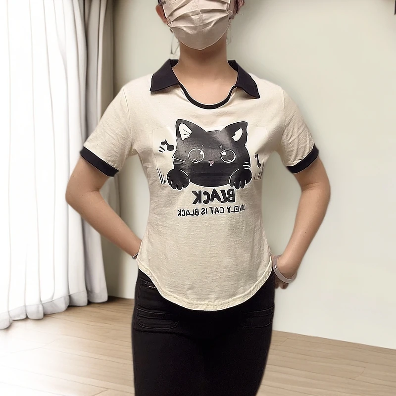 智英轩T恤印花短袖常规款POLO领卡通动漫青春衣服正肩2025春夏