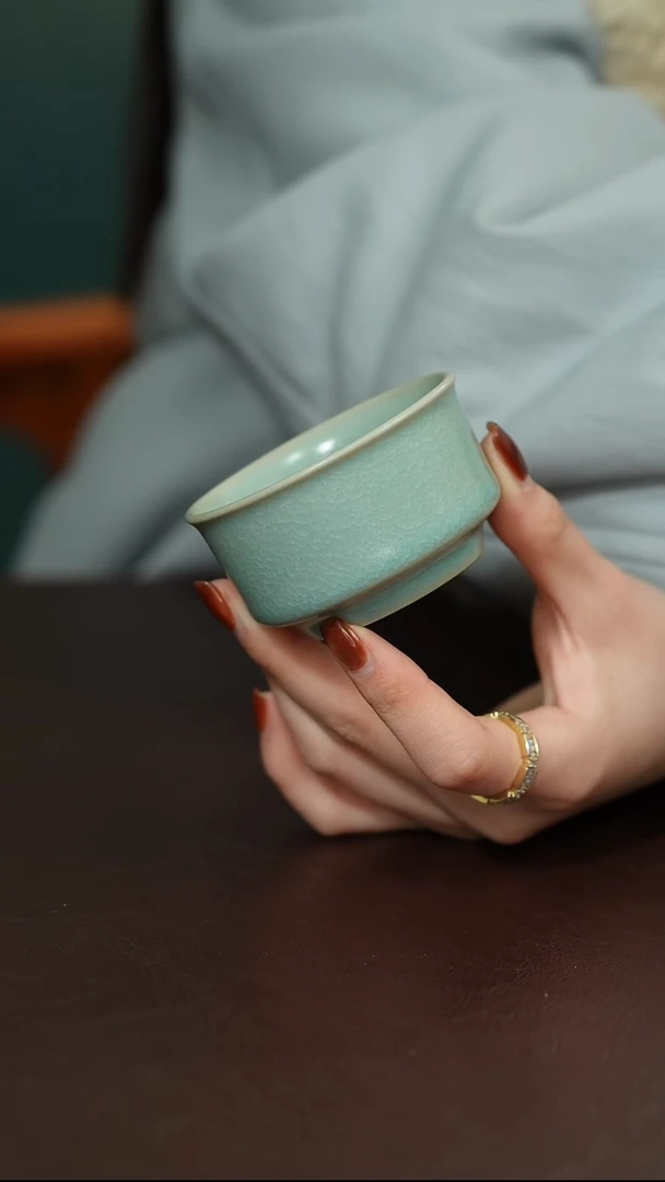 摆件陶原矿原釉汝宋汝瓷 马蹄福利杯