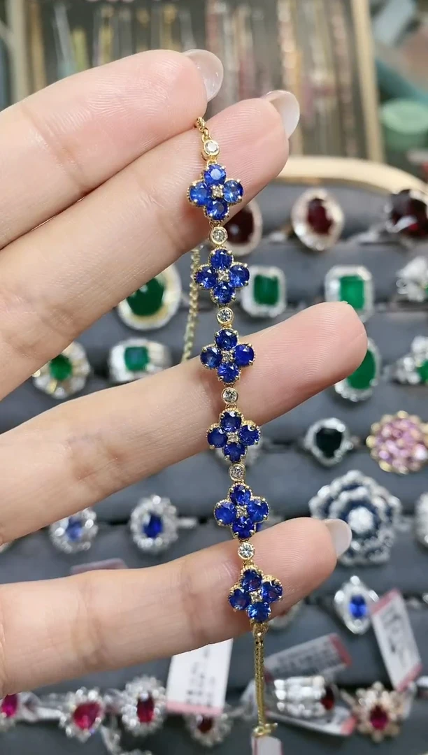 蓝宝石手链18K金镶嵌·