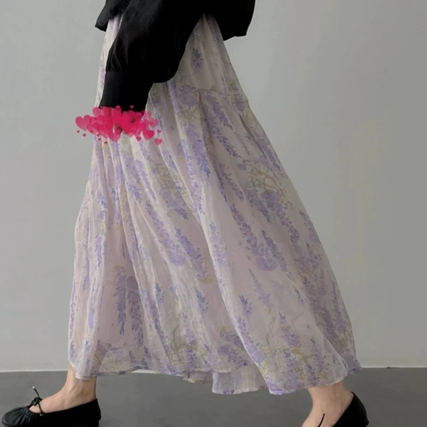 法式复古碎花半身裙女2025春夏新款气质清新高腰显瘦中长款a字裙