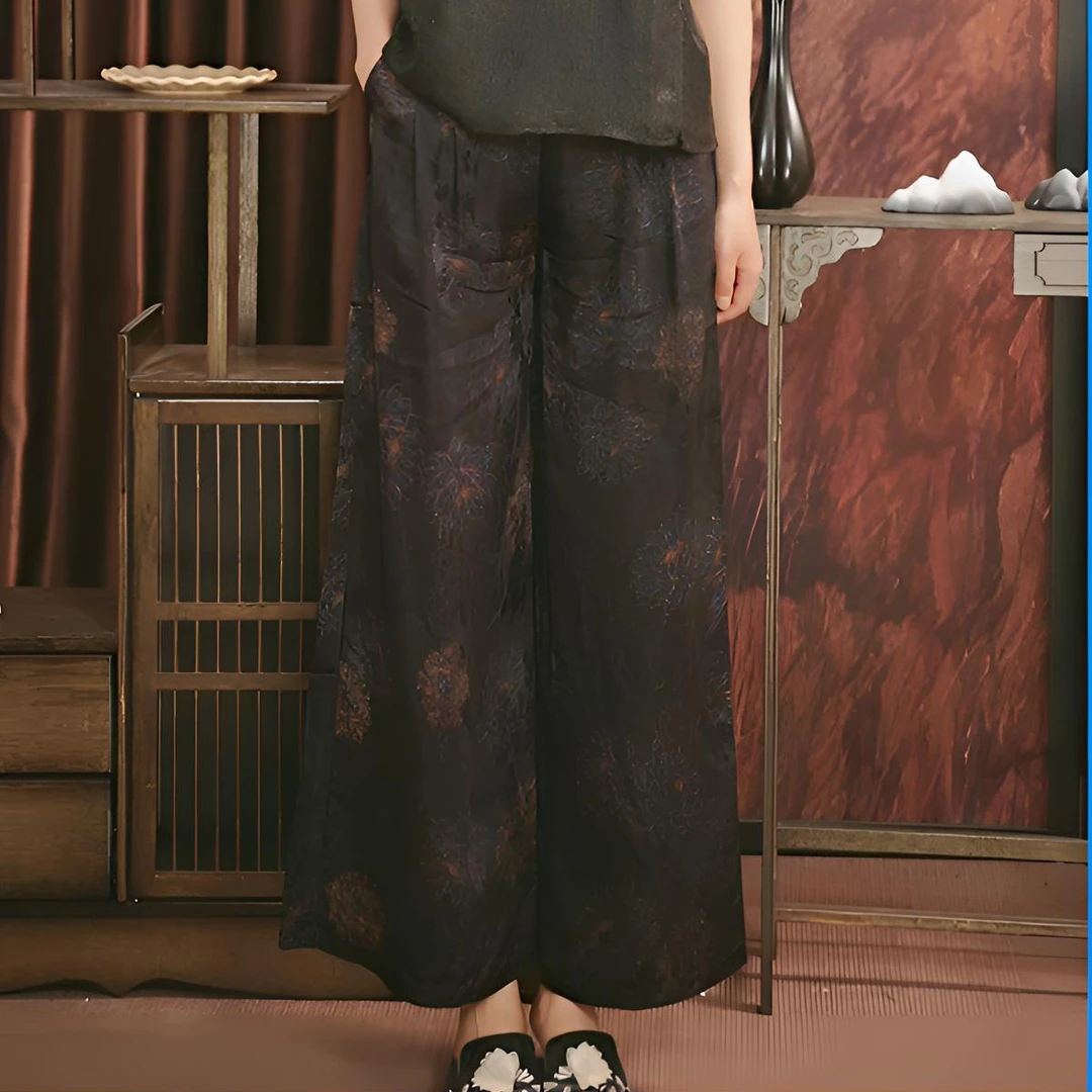中式阔腿裤提花春夏垂感直筒裤00246