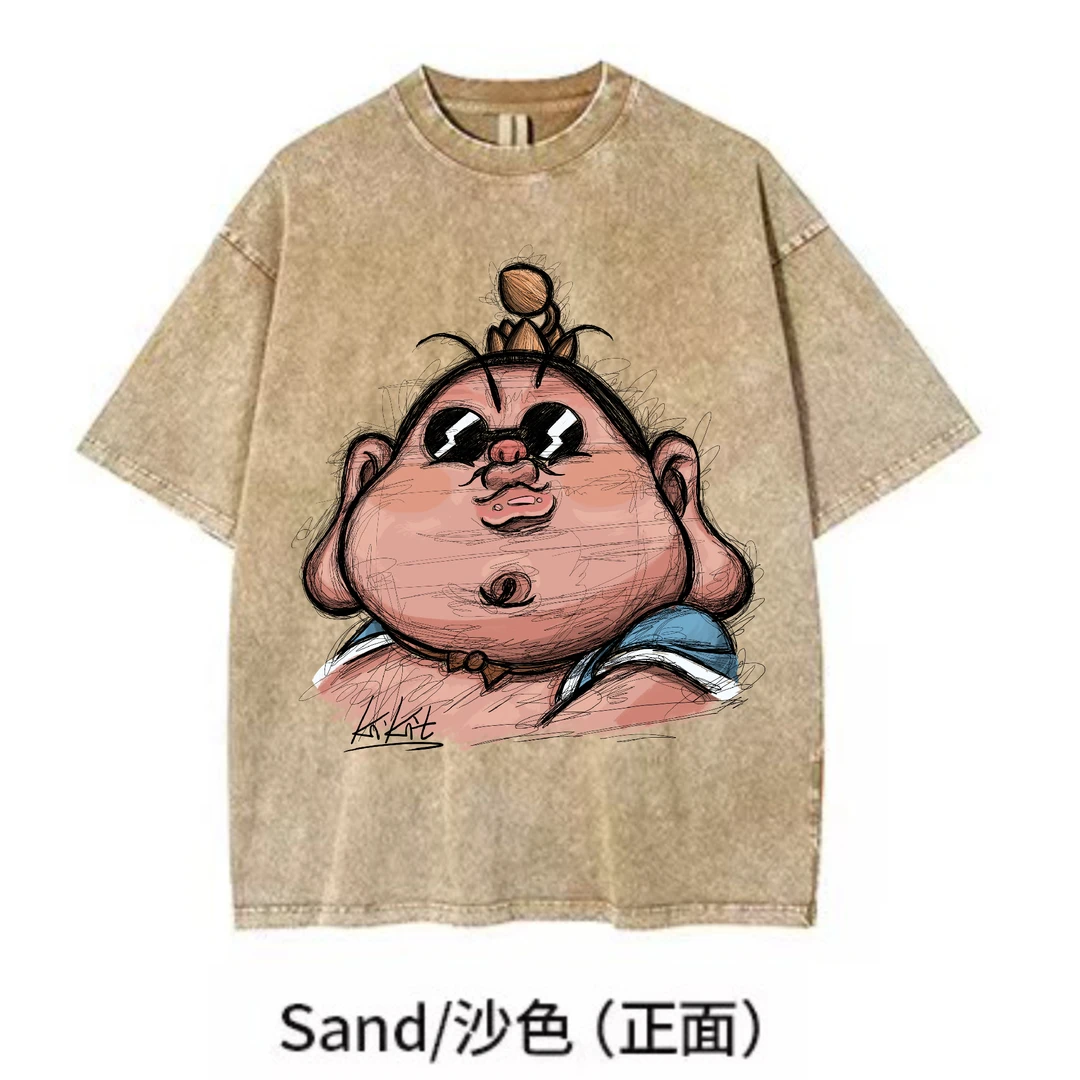 【太乙真人】2025KiKiTee oversize洗水做旧风宽松260g纯棉手绘T恤