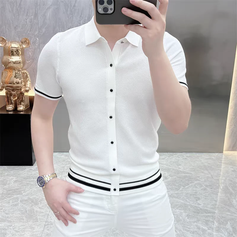 polo衫男款夏季新款男士短袖t恤潮牌修身帅气弹力翻领冰丝凉感T恤