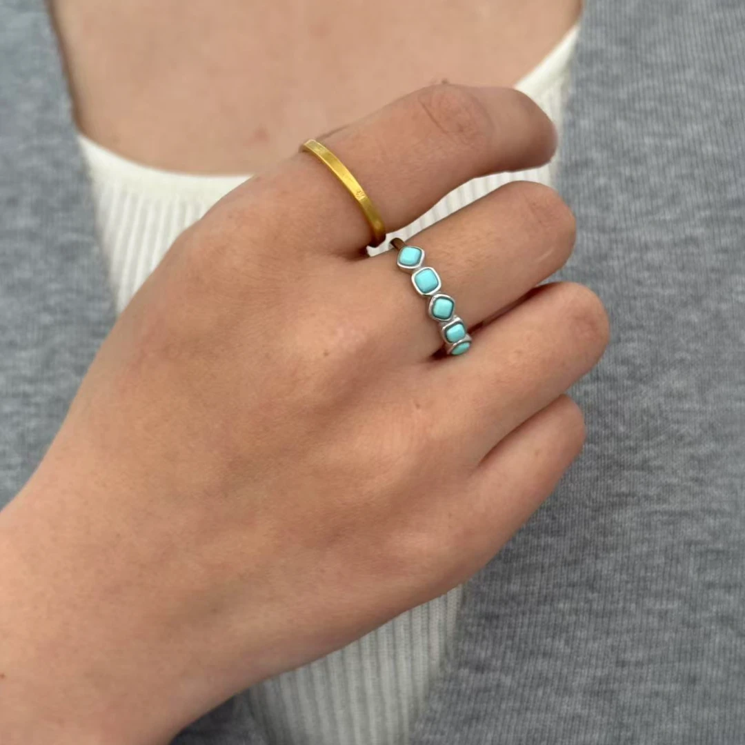 925银戒指 黑措|藏式手工极简简约百搭小方格戒指