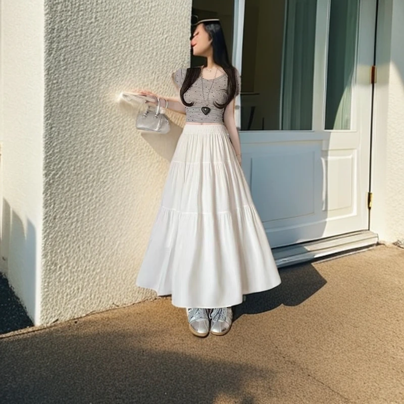 温柔风彩色半身裙高腰垂感A字蛋糕裙遮肚子显瘦
