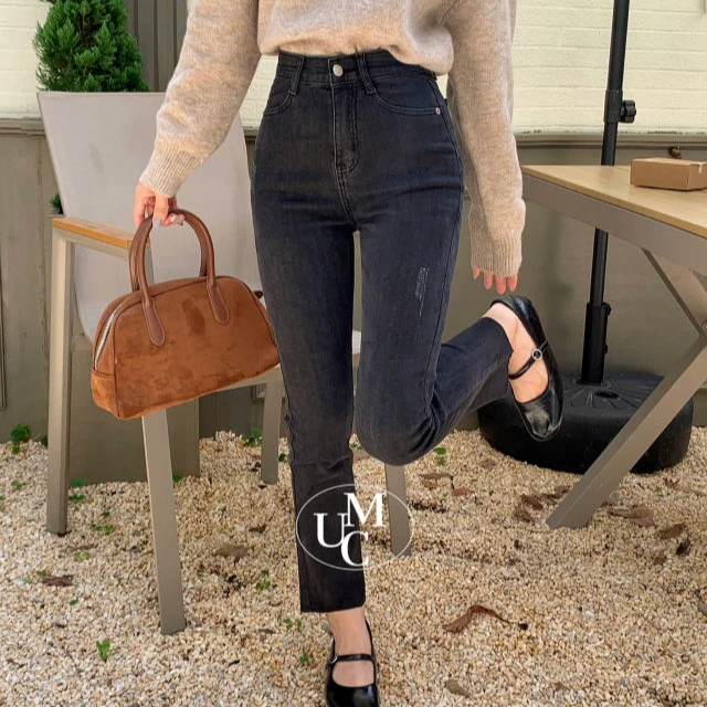 【巨显瘦直筒牛仔裤】春秋炭黑色弹力舒适牛仔裤-1612