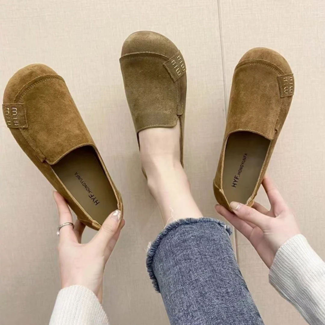 （女神节专属）防滑一脚蹬平跟春季豆豆鞋复古女鞋舒适时尚方头D-1