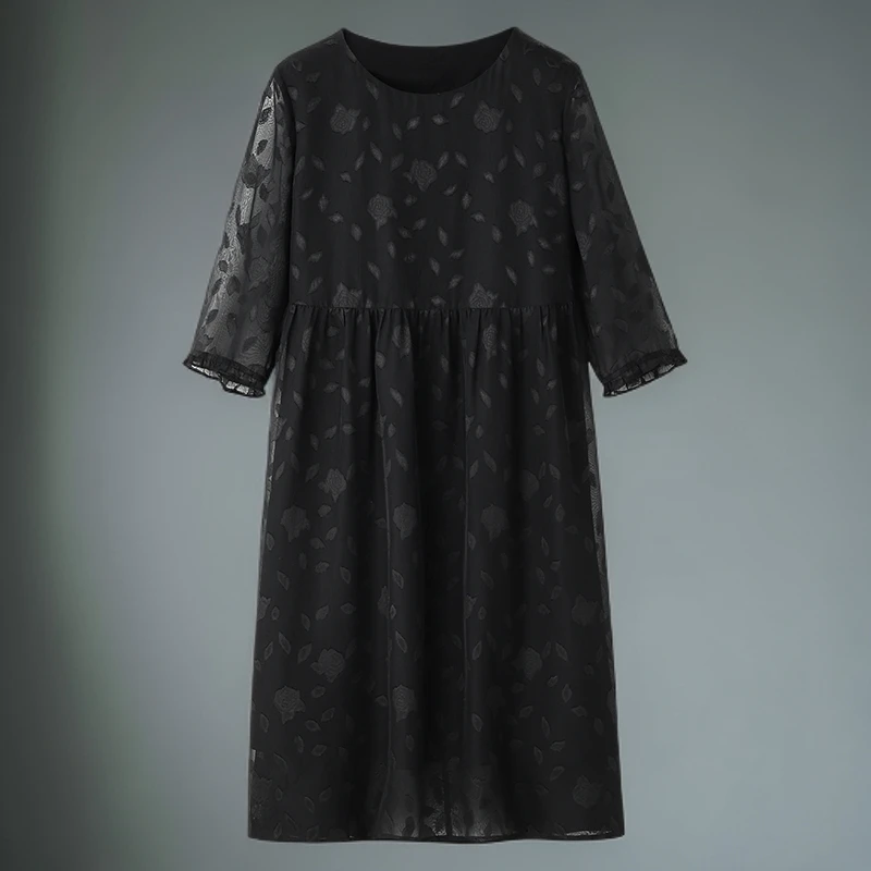 上档次圆领精致提花连衣裙230165