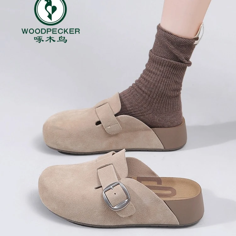 啄木鸟厚底勃肯鞋女2025新款秋季外穿舒适增高软底懒人包头半拖鞋