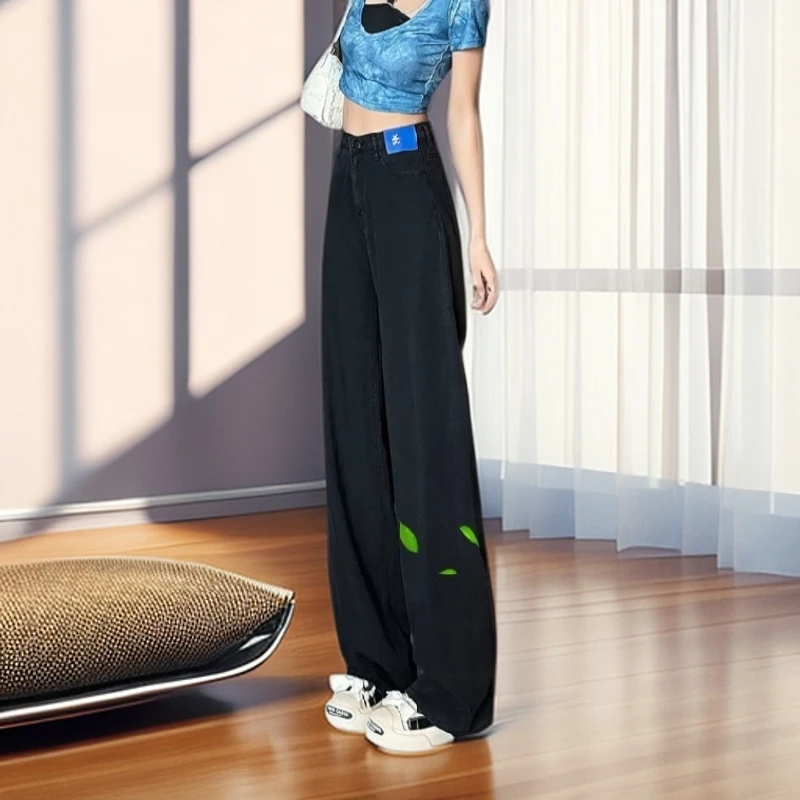 【雅岚女装】时尚洋气显瘦黑色软牛仔裤夏季薄款高腰显瘦垂感直筒裤