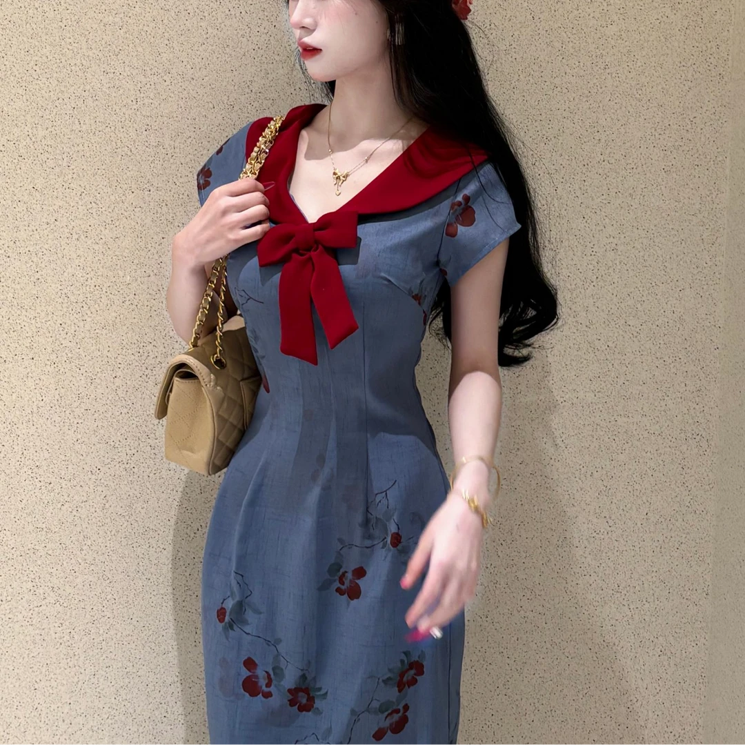 自制学院风国风显瘦新中式甜美旗袍 水手秘密