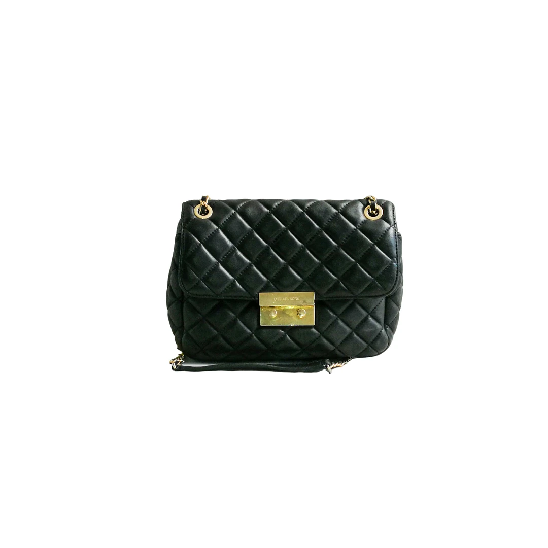 95新 MICHAEL KORS/迈克高仕 黑色皮质格菱链条包 a011232