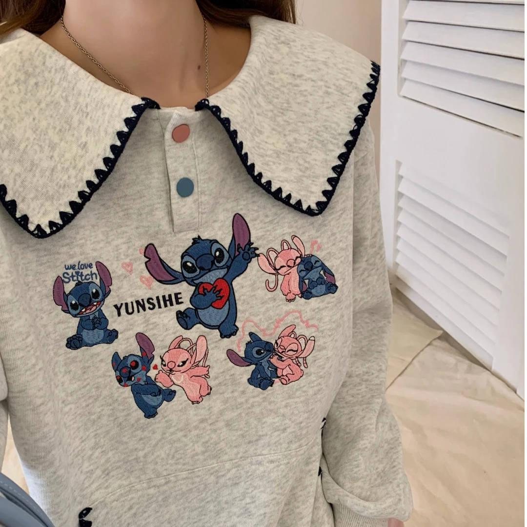 史迪仔海军领春款不加绒重工刺绣宽松百搭休闲韩版套头卫衣女长袖