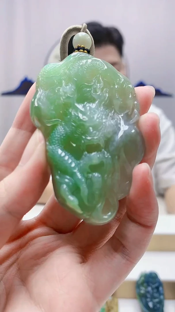 未镶嵌定制翡翠4917zm-毛货挂件9龙牌