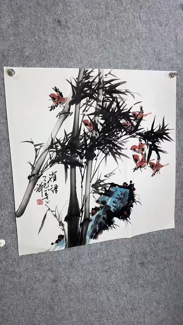 国画传统写意画《雀语》