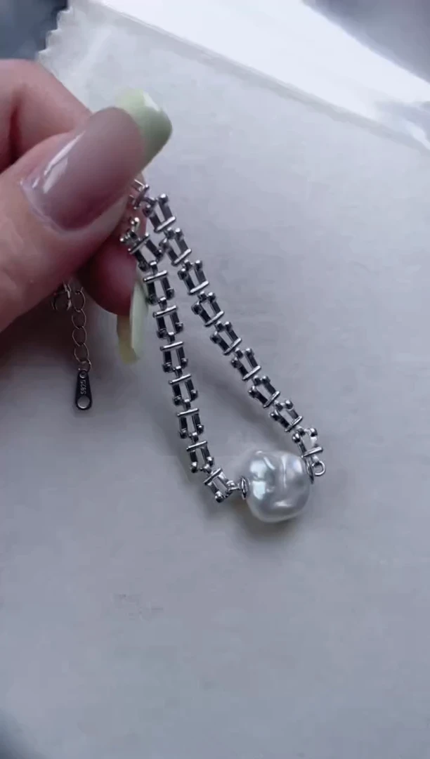 银S925镶嵌海水珍珠手链Z571