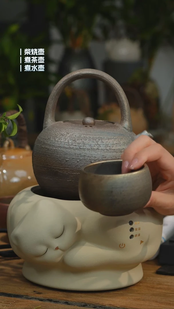 铁胎柴烧800cc 一壶一龙窑禅定杯（可备注有字无字）
