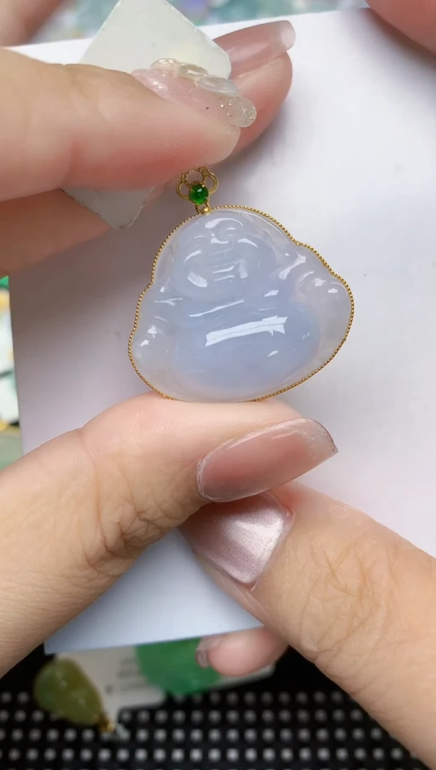 翡翠18K金镶嵌颈饰天然缅甸A货翡翠