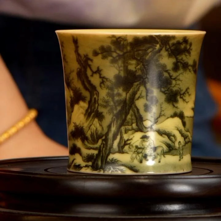 【小乔赏瓷】谢小金名画寒林骑行图茶杯