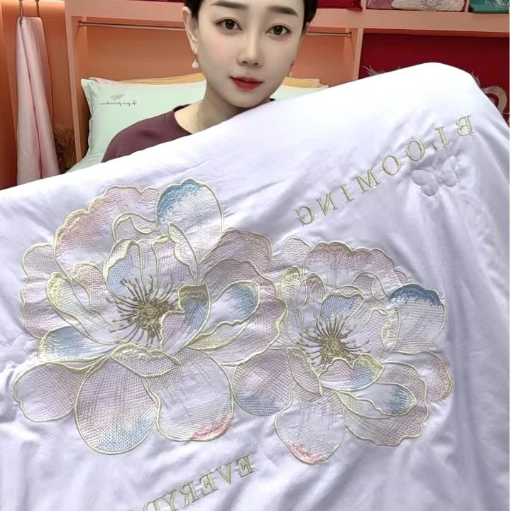 【恋欧夏被】夏凉被四件套可机洗裸睡空调被子刺绣花凉感水洗棉夏被