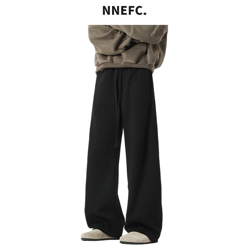 NNEFC美式高街弯刀裤男女潮牌秋冬加绒加厚阔腿运动百搭休闲卫裤
