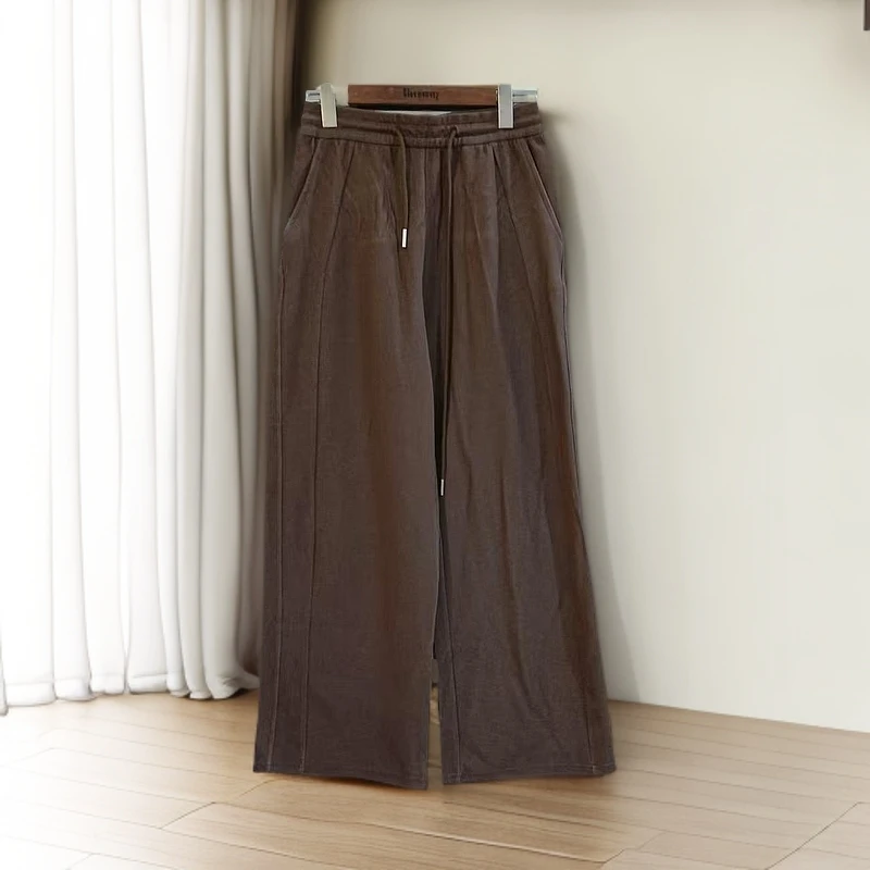 4907款 咖色皮筋腰休闲裤