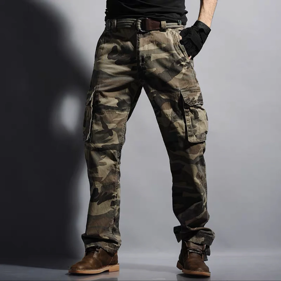 【重磅加长版】秋冬棉麻加厚工装宽直筒松户外休闲迷彩耐磨运动长裤