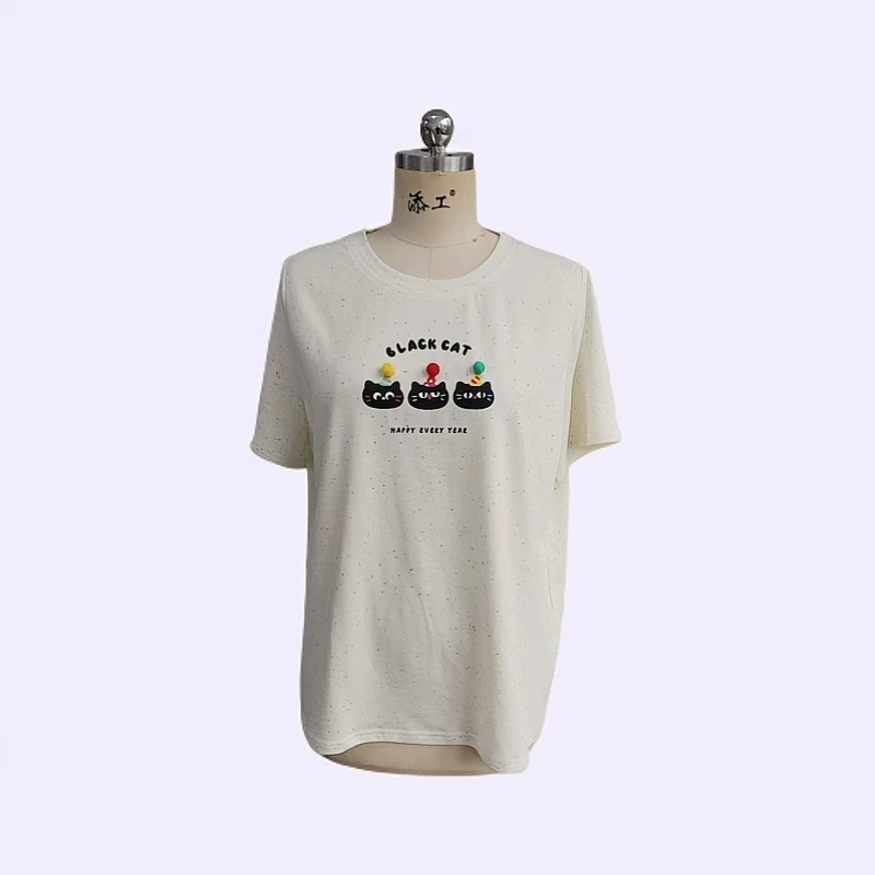 51183夏季新款胖MM可爱小猫T恤宽松版上衣女
