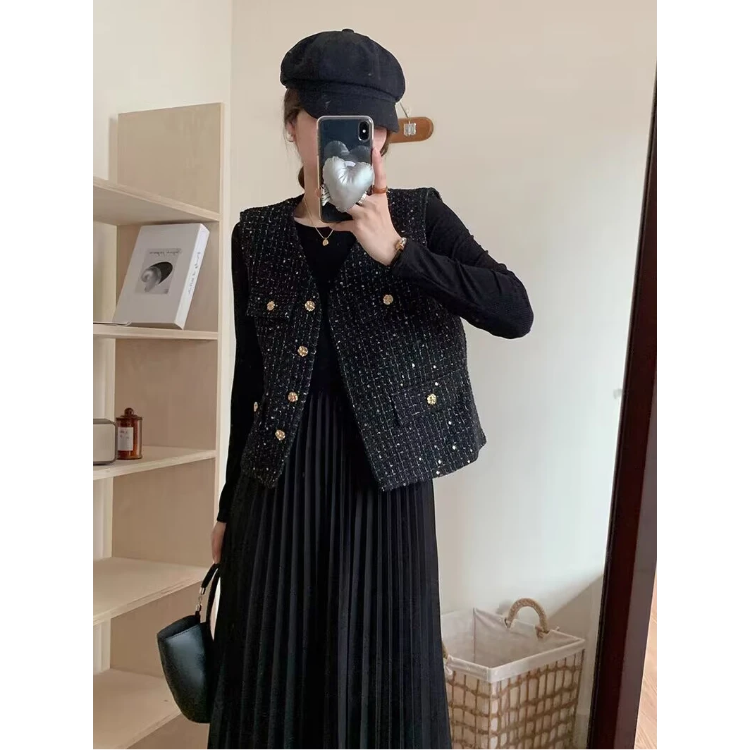 YOYO GALI/由由加莉春款小香风亮片马甲时尚百搭上衣春秋款女1005