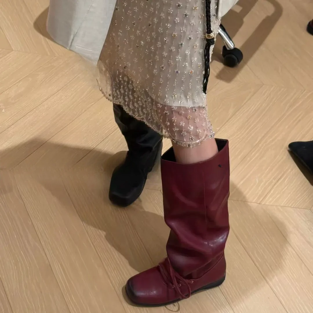 西雅图夜话|方头复古风堆堆靴鞋子女ins潮牌百搭小众鞋子长筒靴