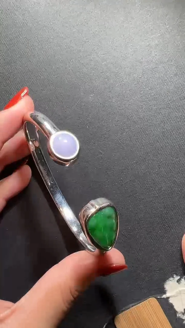 银S925镶嵌手镯翡翠翡翠叶子手镯