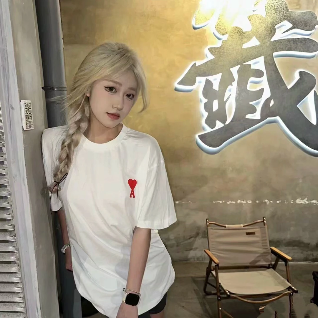 未使用 AMIPARIS 黑白网红棉男女春夏潮流情侣刺绣夏季短袖