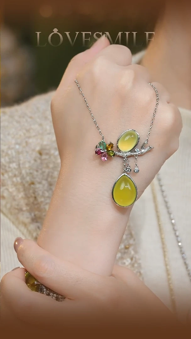 葡萄石银S925镶嵌颈饰063