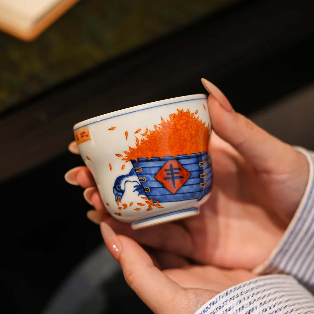 团窑 青花地主家有余粮葫芦杯100ml