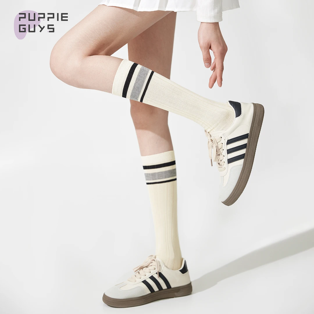 purpleguys撞色小腿袜子女夏季薄款jk条纹长筒袜日系运动风及膝袜
